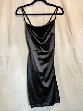 Forever 21 Black Satin Cowl Neck Mini Dress